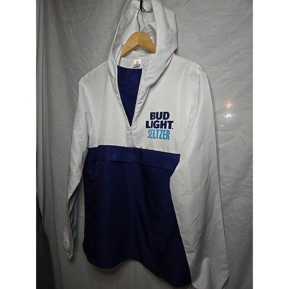 Bud Light Seltzer Jacket Large Golf Lightweight Hooded Windbreaker Quarter Zip - Picture 2 of 9